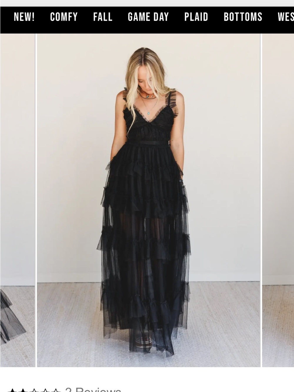 Three Bird Nest Black Tiered Tulle Maxi Dress with V-Neck